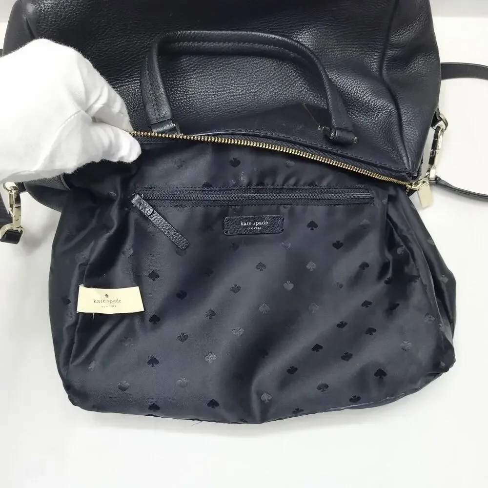 Kate Spade New York Black Leather Double Handles Zipper Satchel Shoulder Bag